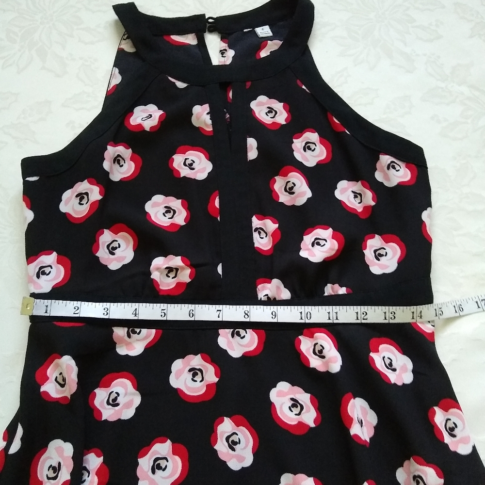 Mod Halter pink red poppies flower swing fit & flare dress - Picture 5 of 7